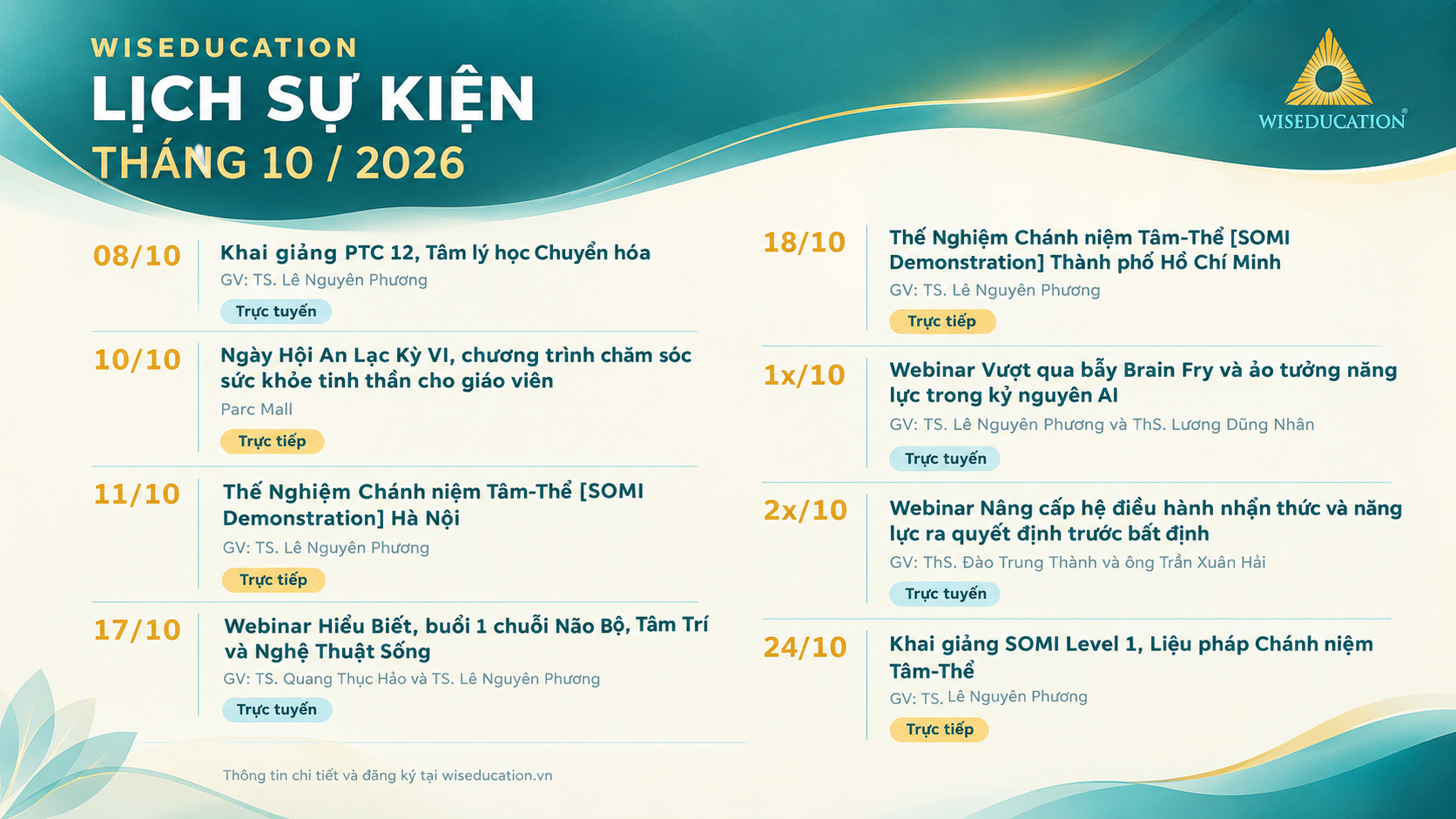 WISEDUCATION CÔNG BỐ LỊCH SỰ KIỆN THÁNG 10 NĂM 2026